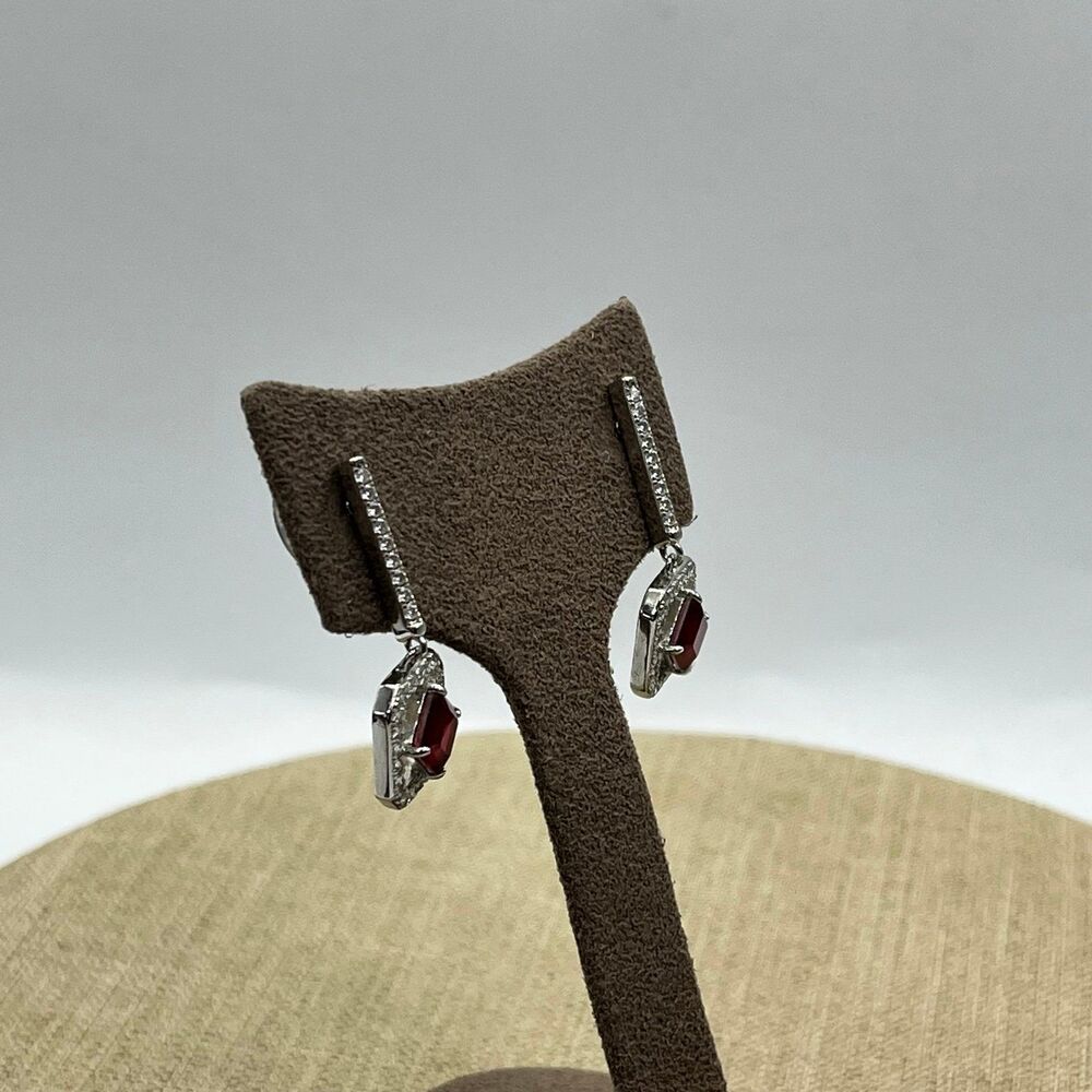 Lab Created Ruby And Cz Art Deco Dangle Pierced E… - image 6